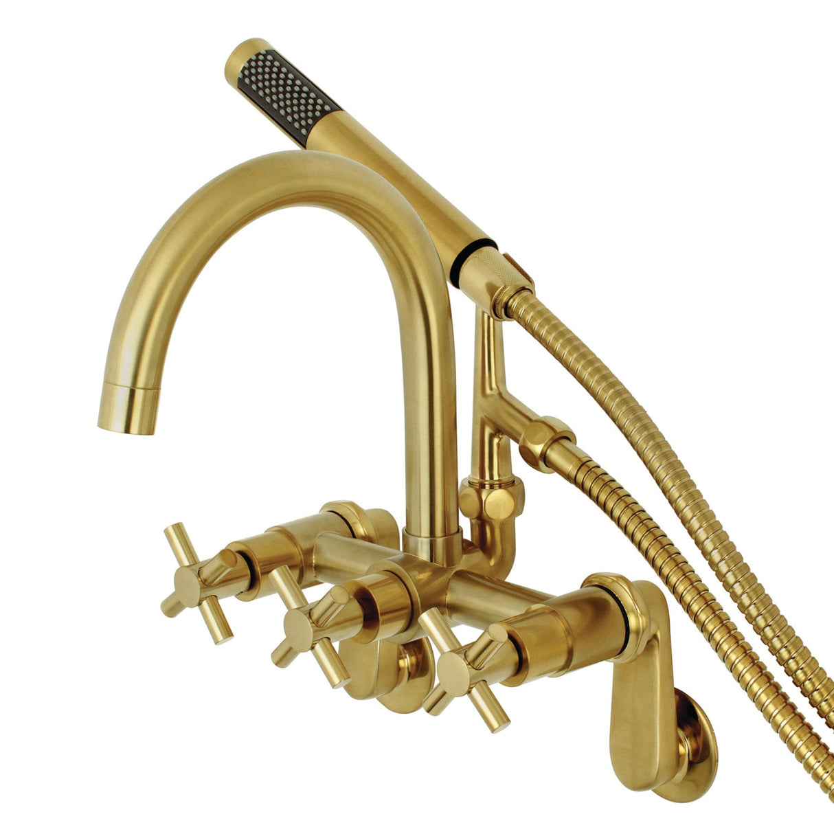 Concord AE8157DX Three-Handle 2-Hole Tub Wall Mount Clawfoot Tub Faucet with Hand Shower, Brushed Brass