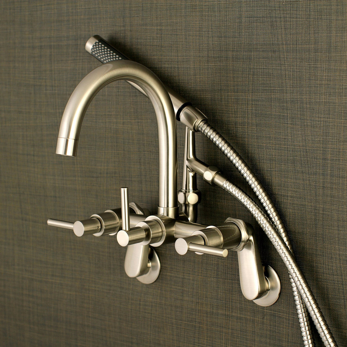 Concord AE8158DL Three-Handle 2-Hole Tub Wall Mount Clawfoot Tub Faucet with Hand Shower, Brushed Nickel