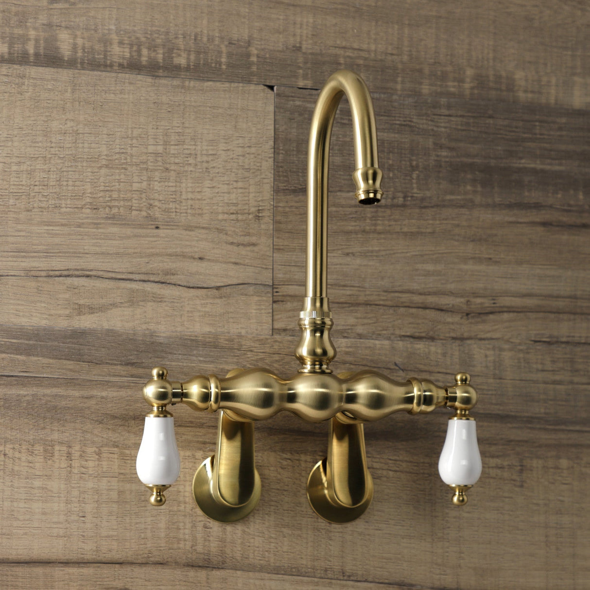 Aqua Vintage AE83T7 Two-Handle 2-Hole Tub Wall Mount Clawfoot Tub Faucet, Brushed Brass