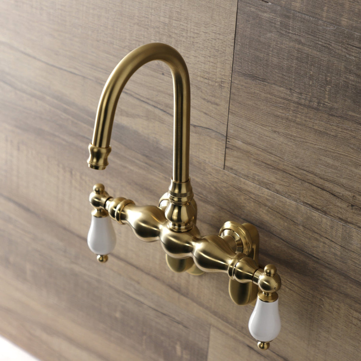 Aqua Vintage AE83T7 Two-Handle 2-Hole Tub Wall Mount Clawfoot Tub Faucet, Brushed Brass