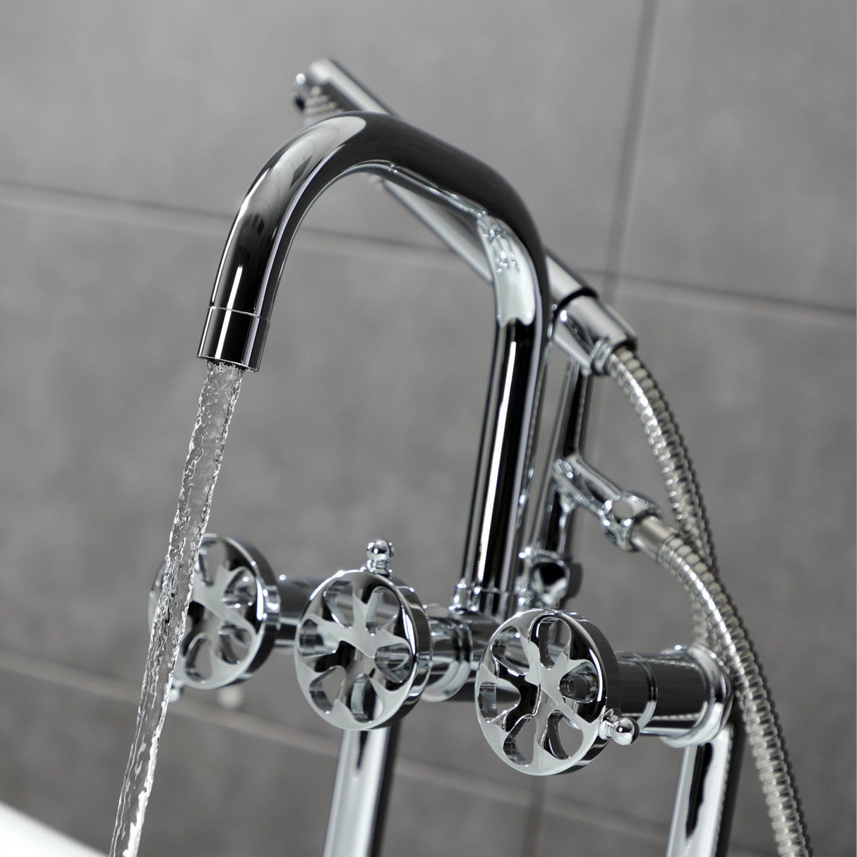 Belknap AE8401RX Three-Handle 2-Hole Deck Mount Clawfoot Tub Faucet with Hand Shower, Polished Chrome