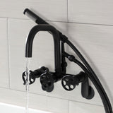 Webb AE8450RKX Three-Handle 2-Hole Adjustable Wall Mount Clawfoot Tub Faucet with Knurled Handle and Hand Shower, Matte Black