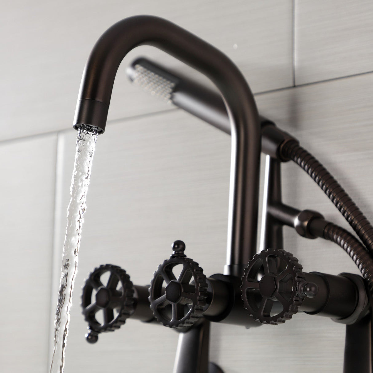 Fuller AE8455CG Three-Handle 2-Hole Wall Mount Clawfoot Tub Faucet with Hand Shower, Oil Rubbed Bronze