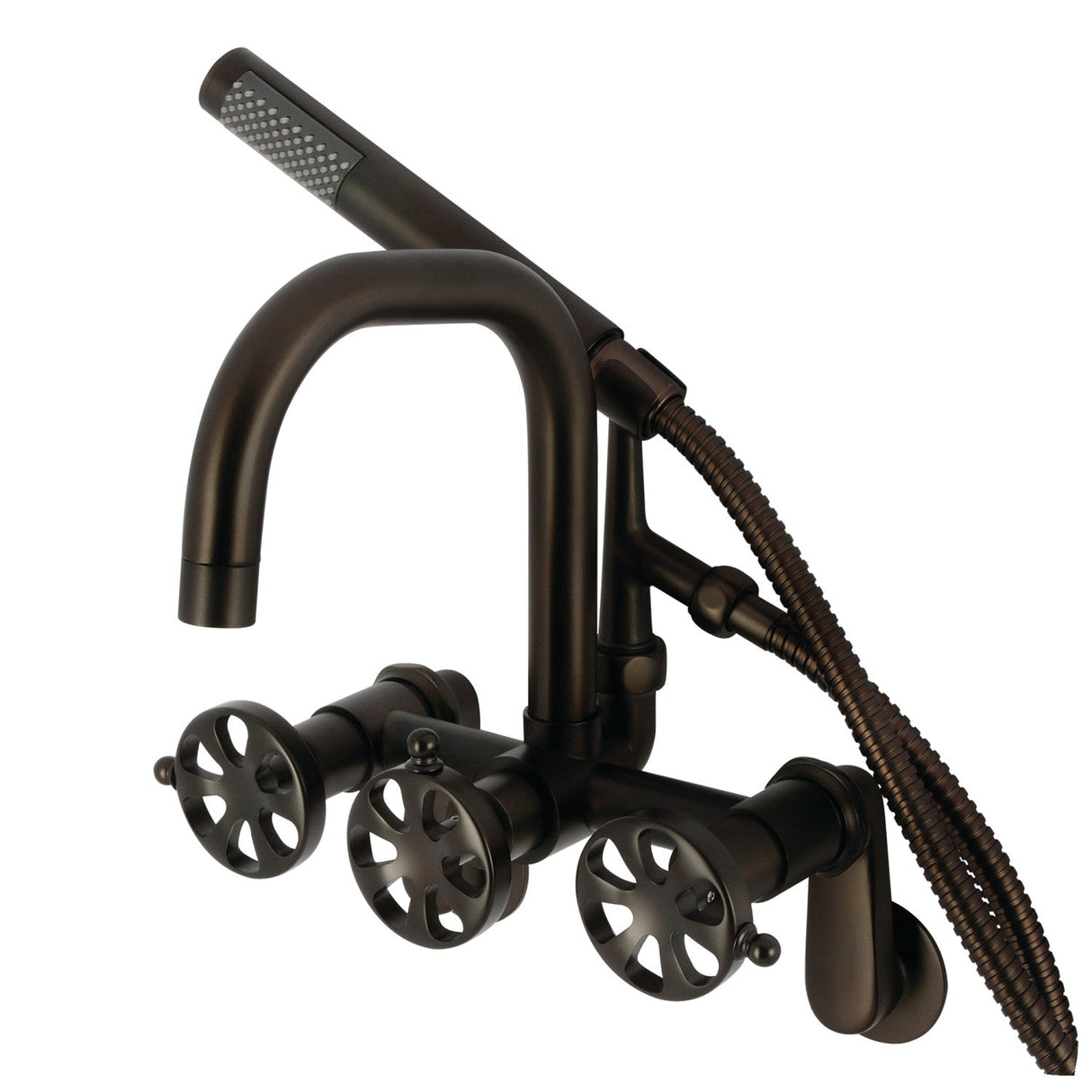 Belknap AE8455RX Three-Handle 2-Hole Wall Mount Clawfoot Tub Faucet with Hand Shower, Oil Rubbed Bronze