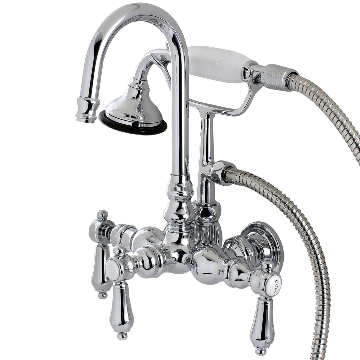Heirloom AE8T1BAL Three-Handle 2-Hole Tub Wall Mount Clawfoot Tub Faucet with Hand Shower, Polished Chrome