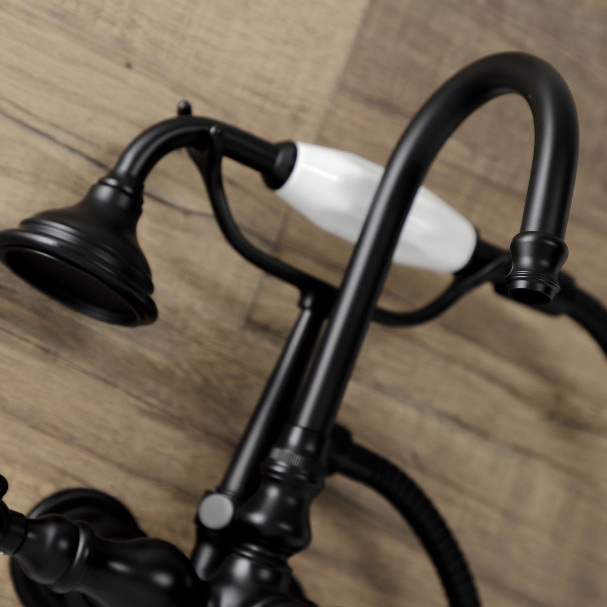 Aqua Vintage AE9T0 Three-Handle 2-Hole Tub Wall Mount Clawfoot Tub Faucet with Hand Shower, Matte Black