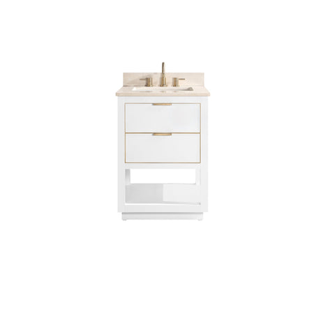 Avanity Allie 25 in. Vanity Combo in White with Gold Trim and Crema Marfil Marble Top