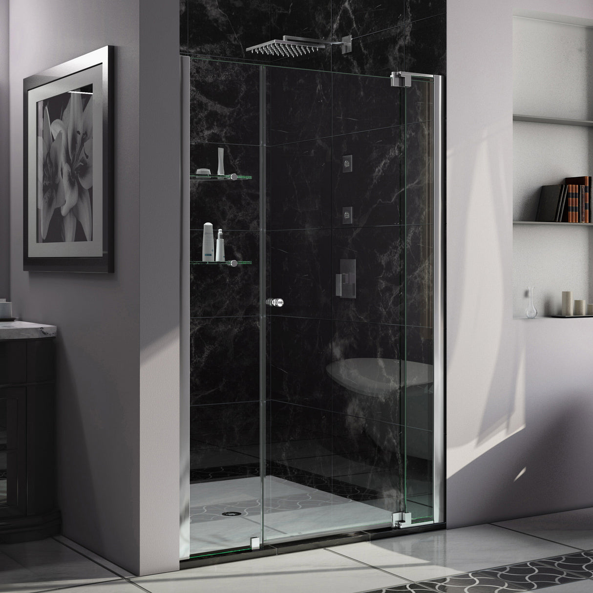 DreamLine Allure 44-45 in. W x 73 in. H Frameless Pivot Shower Door in Chrome