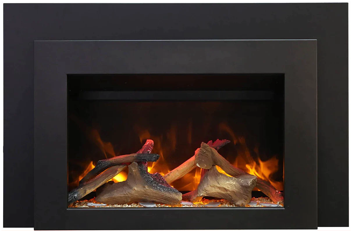 Amantii INS-FM-34 Insert Series - 34" Electric Fireplace Insert with Black Steel Surround and Overlay