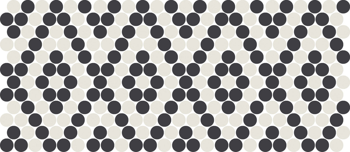 American Olean Unglazed Mosaics IceWhite/Black Penny Rounds Matte Mosaic Tile