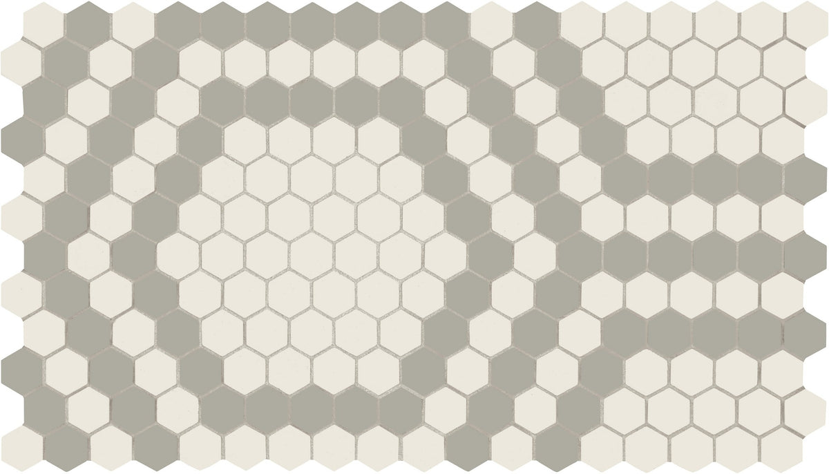 American Olean Unglazed Mosaics Ice White/Light Smoke Hex Hexagon 1x1 Matte Mosaic Tile