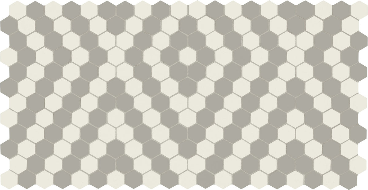 American Olean Unglazed Mosaics Ice White/Light Smoke/Diamond Hexagon 1x1 Matte Mosaic Tile