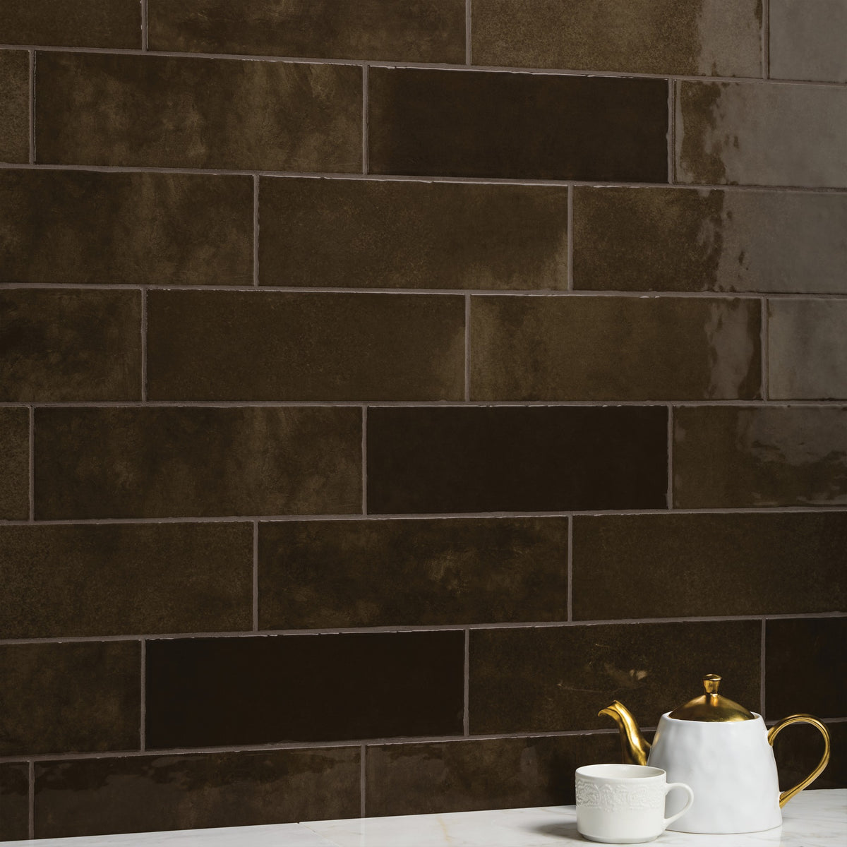 American Olean Studio Haven Espresso Rectangle 4x12 Handcrafted Glossy Wall Tile
