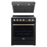 Forno Espresso 2-Piece Appliance Package - 30-Inch Electric Range with 5.0 Cu.Ft. Electric Oven and Under Cabinet Range Hood in Black with Brass Handle