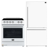 Forno Espresso 2-Piece Appliance Package - 30-Inch Electric Range with 5.0 Cu.Ft. Electric Oven and Refrigerator in White with Stainless Steel Handle