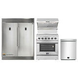 Forno 4-Piece Appliance Package - 30-Inch Electric Range, Wall Mount Range Hood with Backsplash, Pro-Style Refrigerator, and Dishwasher in Stainless Steel