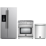 Forno 3-Piece Appliance Package - 30-Inch Gas Range, Refrigerator with Water Dispenser,& Dishwasher in Stainless Steel