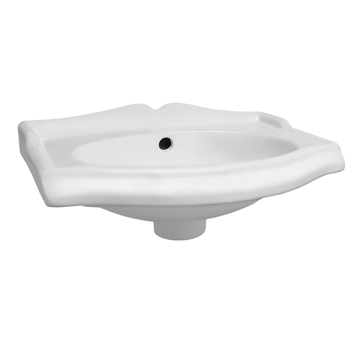 Isabella Collection Small Rectangular Wall Mount Basin with Integrated Oval Bowl, Backsplash, Decorative Trim, Overflow and No Hole Faucet Drilling