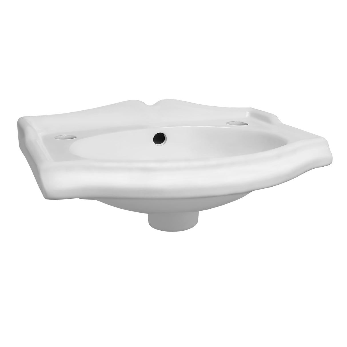 Isabella Collection Small Rectangular Wall Mount Basin with Integrated Oval Bowl, Backsplash, Decorative Trim, Overflow and Two Hole Faucet Drilling