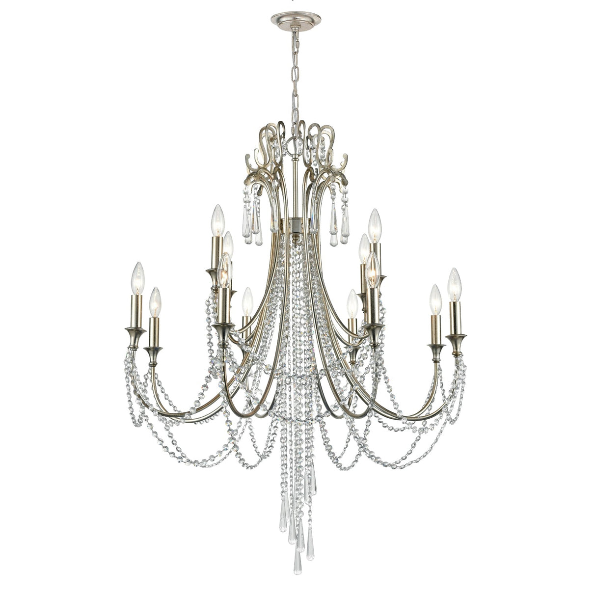 Arcadia 12 Light Antique Silver Chandelier ARC-1909-SA-CL-MWP