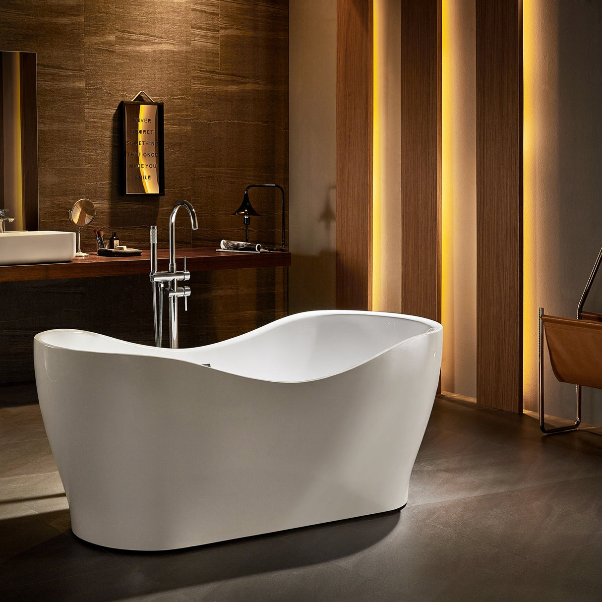 Mavis 67" Acrylic Freestanding Double Slipper With Internal Drain