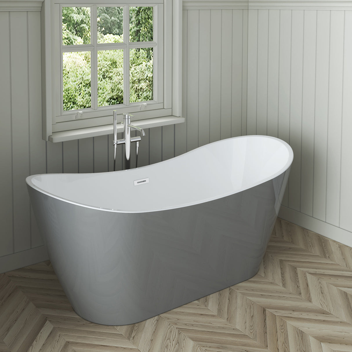 Nairobi 67" Acrylic Double Slipper Tub in Light Grey