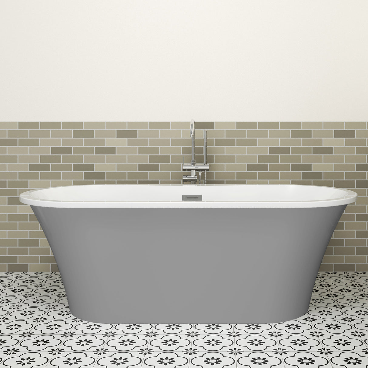Nouri 66" Acrylic Freestanding Tub with Integral Drain in Light Grey