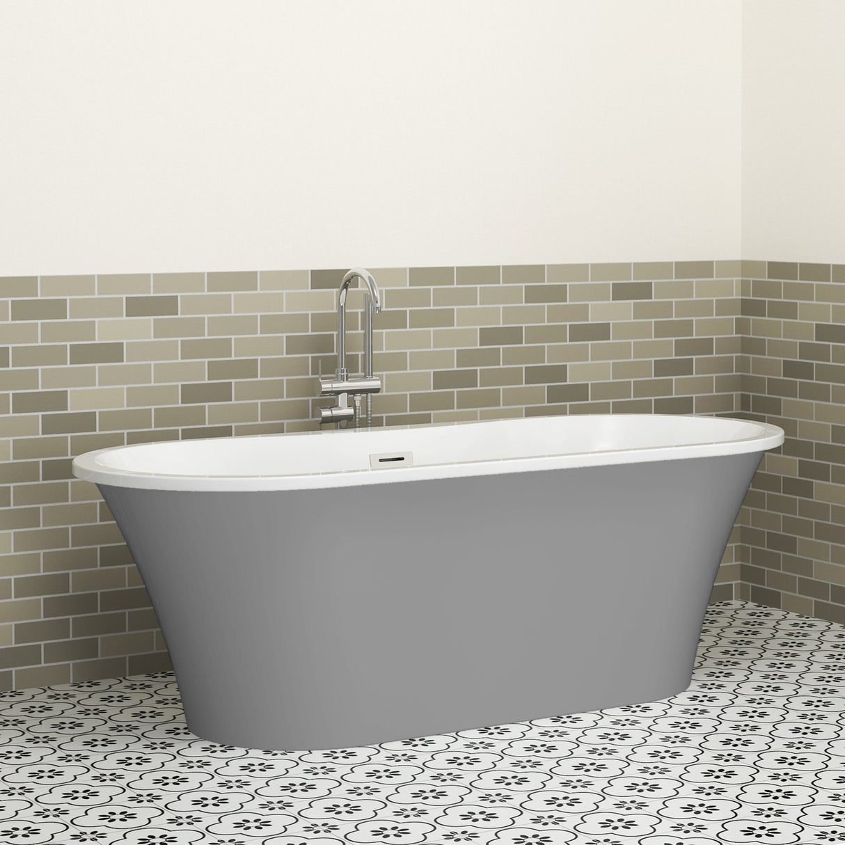 Nouri 66" Acrylic Freestanding Tub with Integral Drain in Light Grey