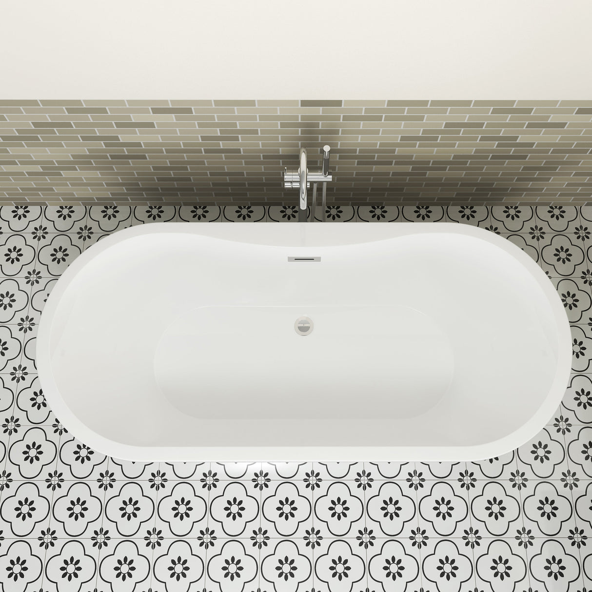 Nouri 66" Acrylic Freestanding Tub with Integral Drain in Light Grey