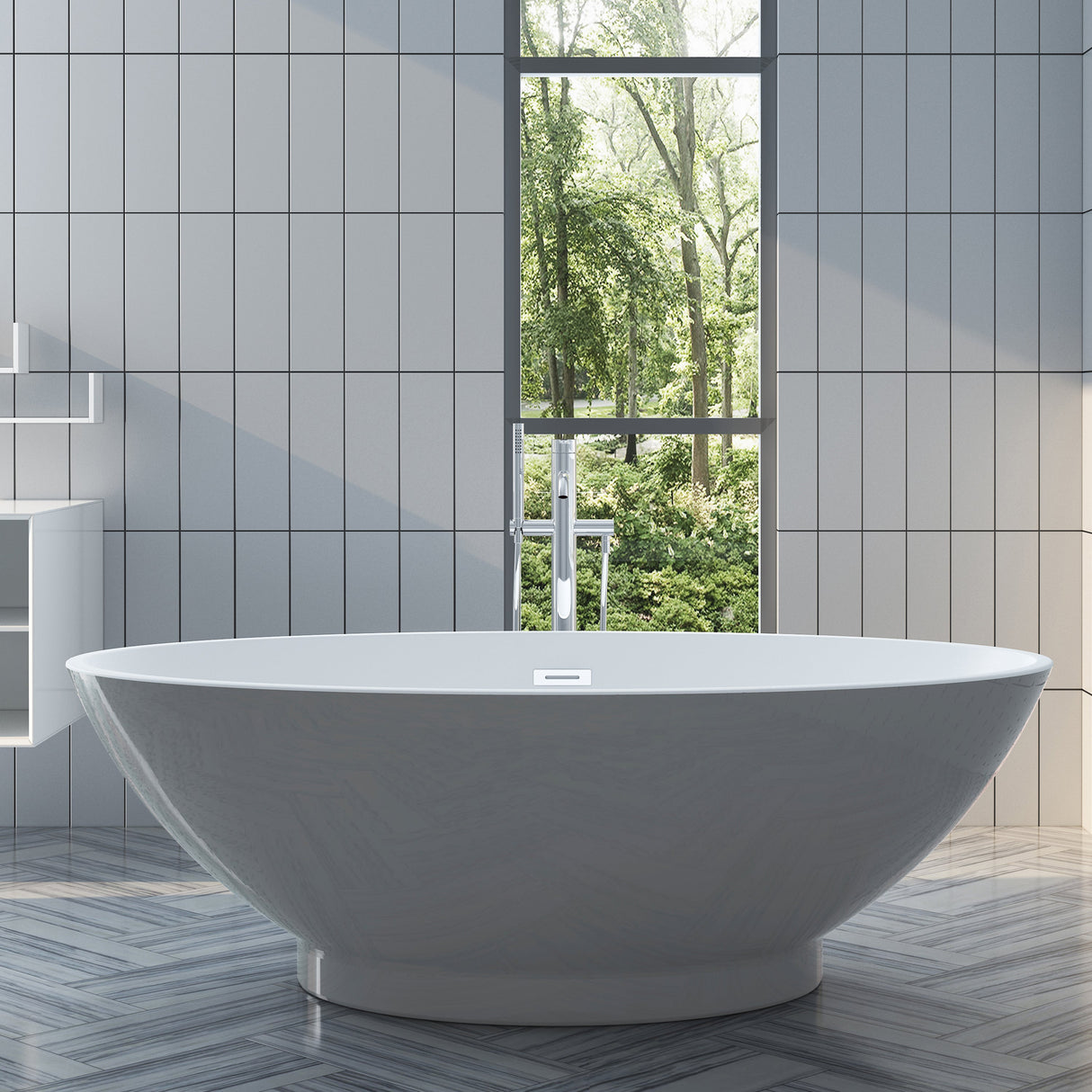 Noelani 66" Acrylic Freestanding Tub with Integral Drain in Light Grey
