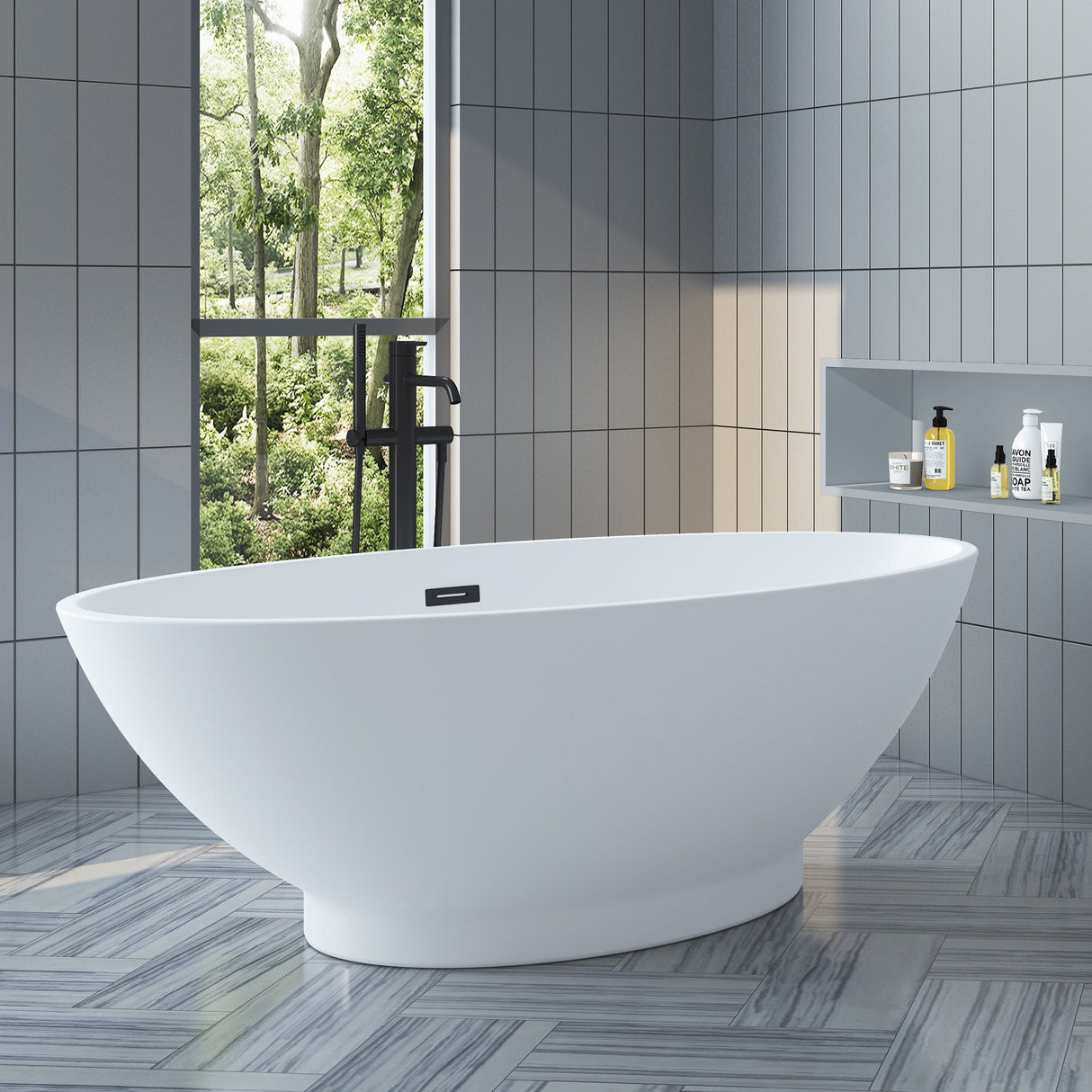 Noelani 66" Acrylic Freestanding Tub with Integral Drain in Matte White