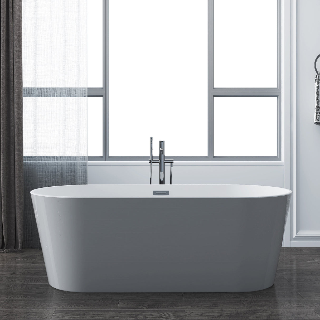 Patrick 67" Acrylic Tub with Integrated Drain and Overflow in Light Grey
