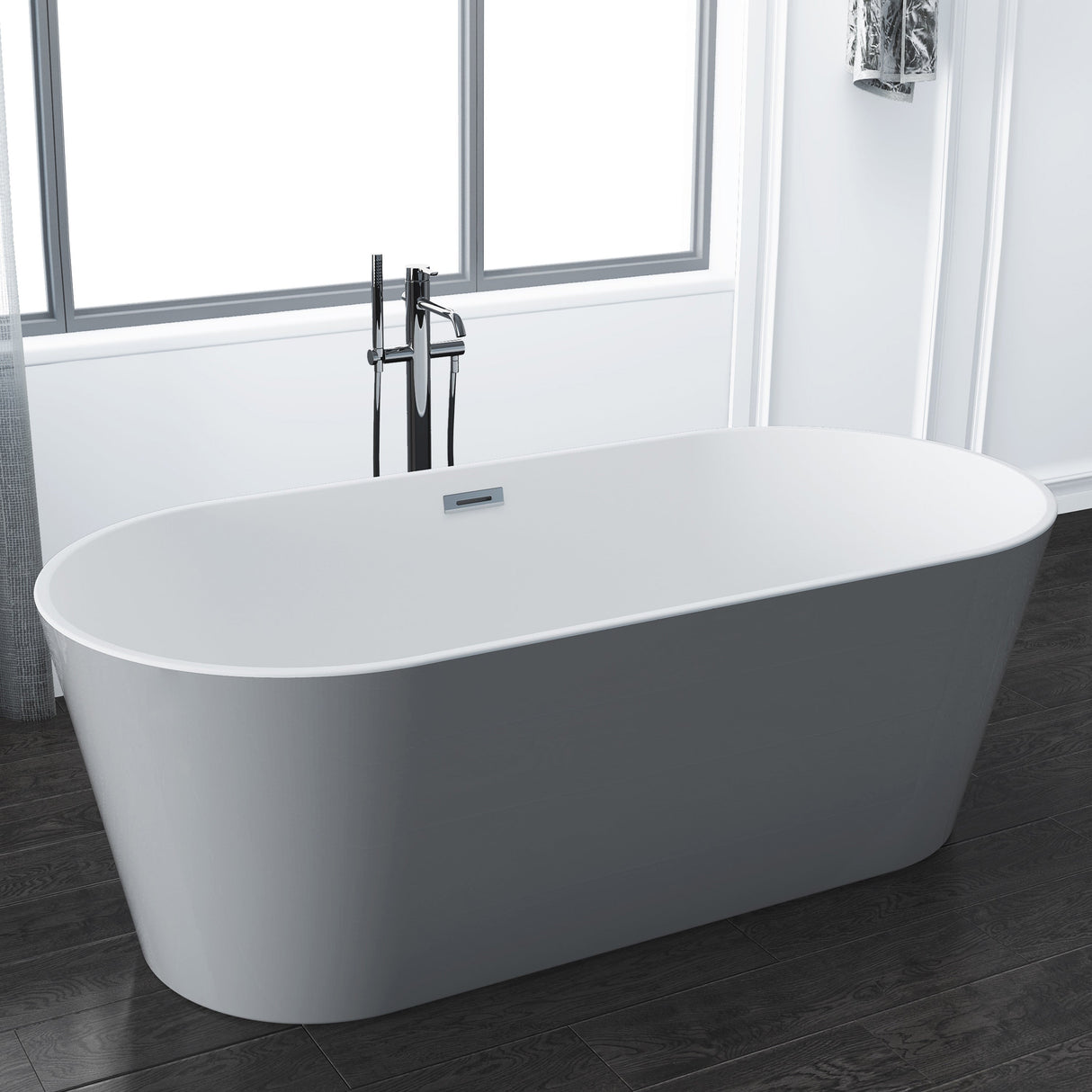 Patrick 67" Acrylic Tub with Integrated Drain and Overflow in Light Grey