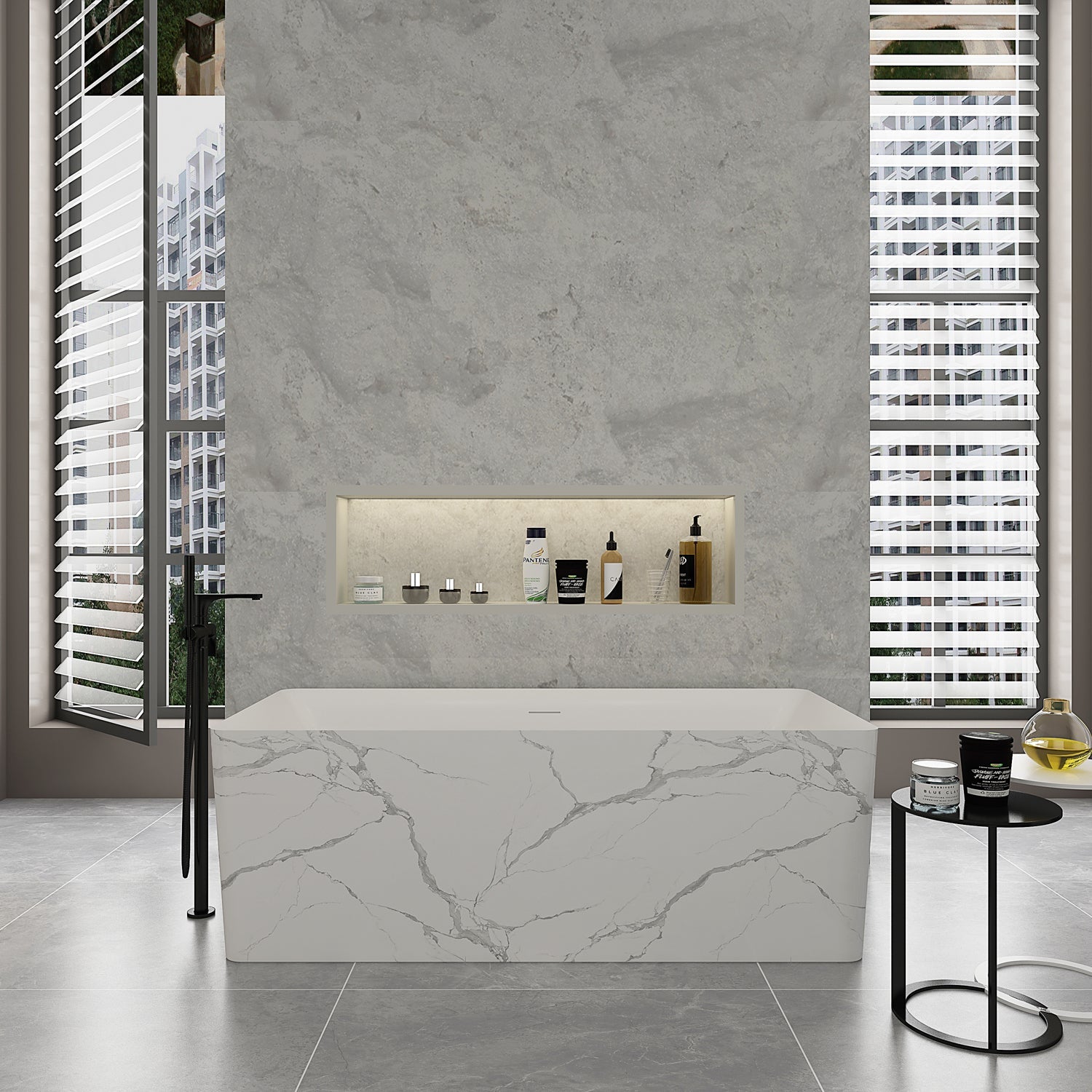 Marwa 65" Acrylic Tub with Internal Drain and Overflow-Marble White