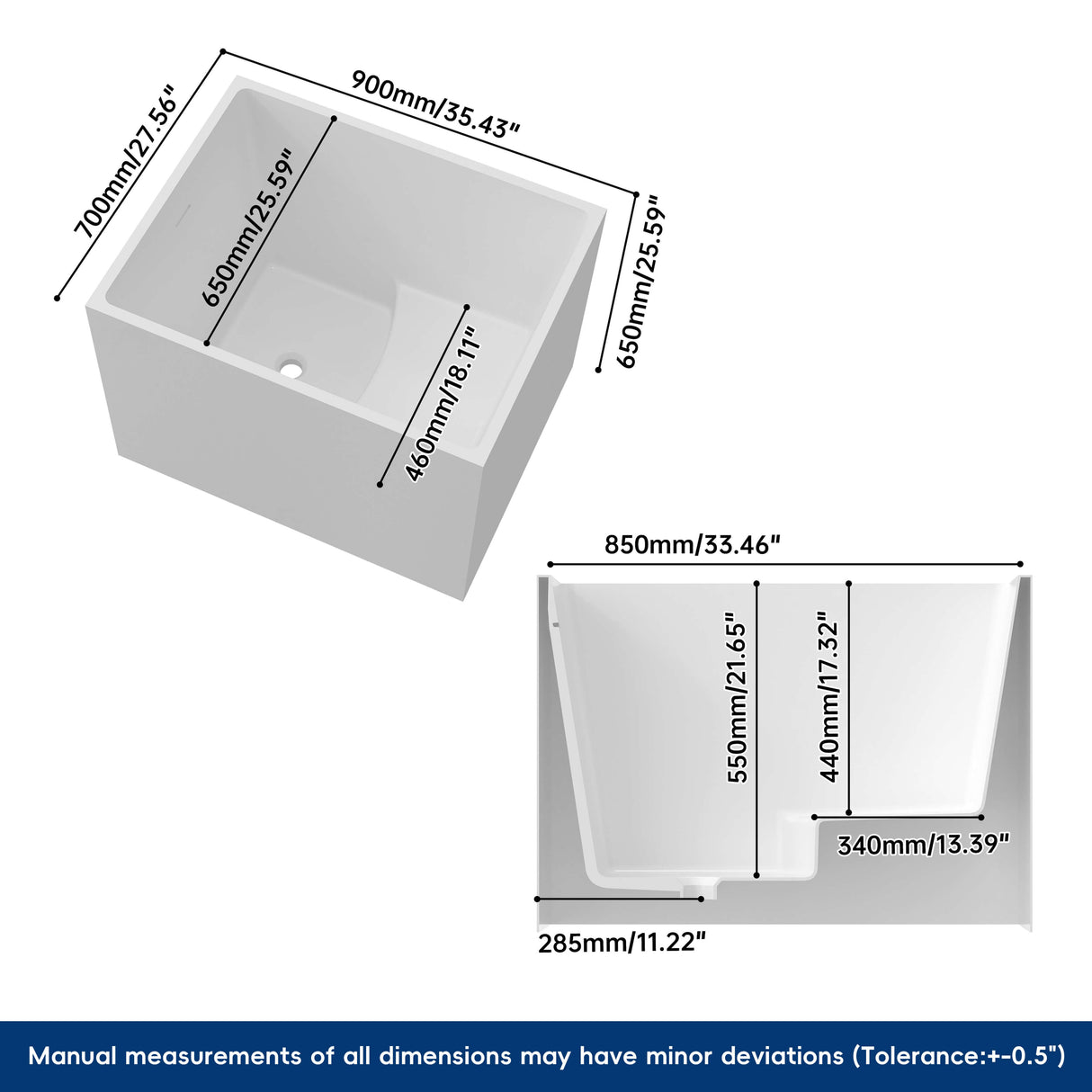 New England Home Goods Elbert 35" Freestanding Tub in White - Stone Resin Solid Surface