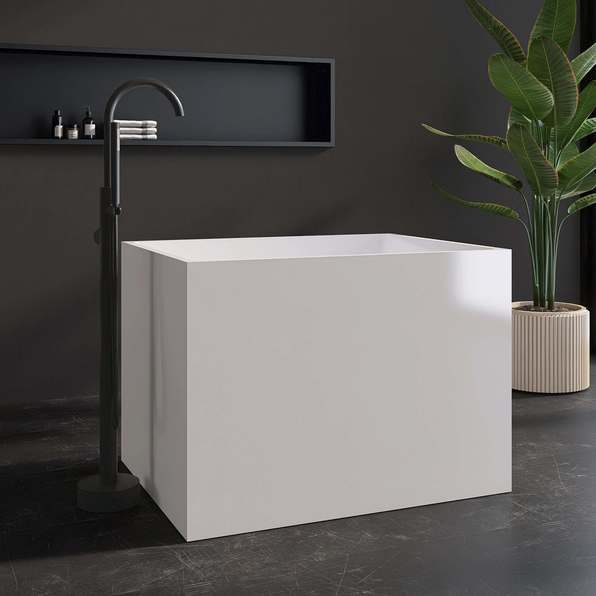 New England Home Goods Elbert 35" Freestanding Tub in White - Stone Resin Solid Surface