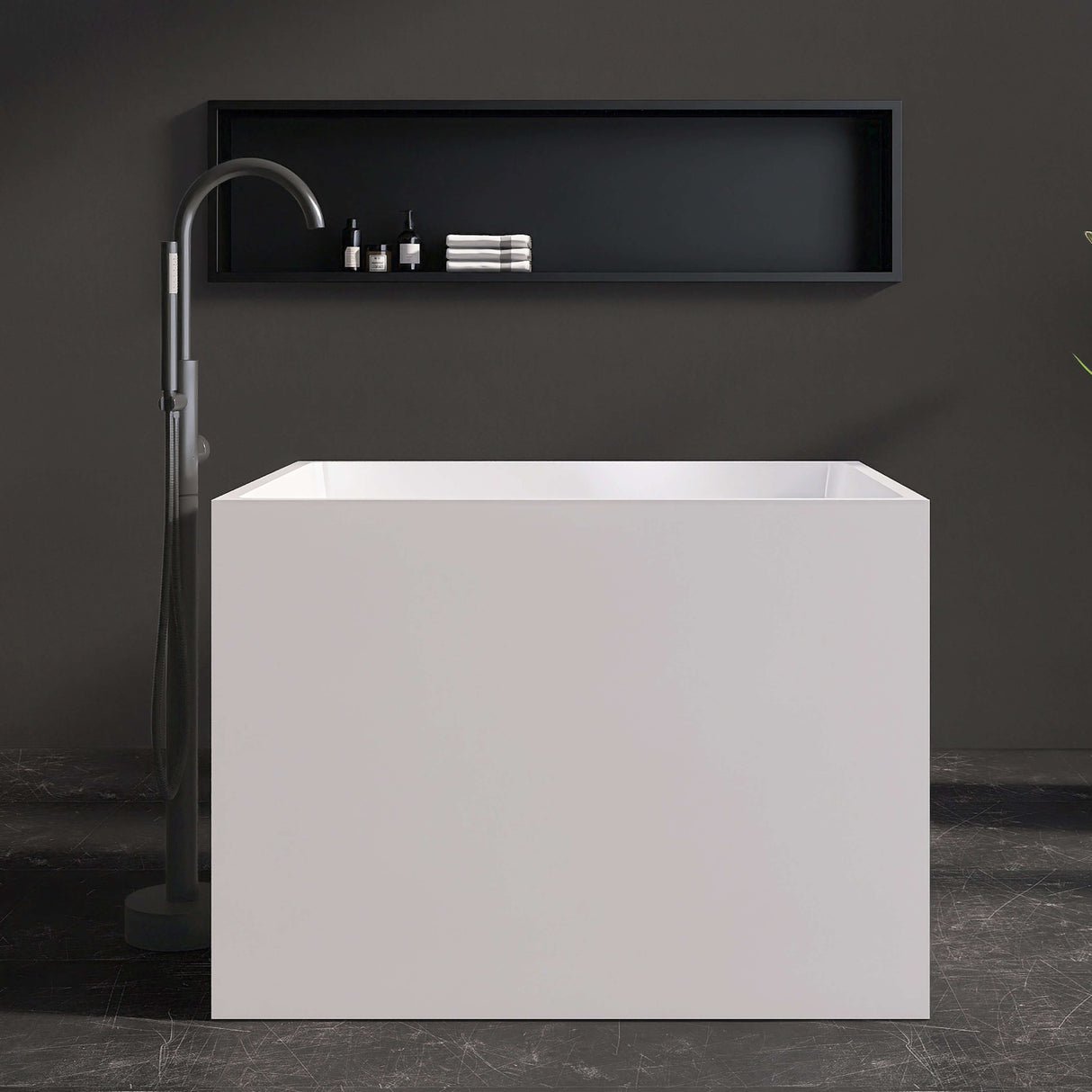 New England Home Goods Elbert 35" Freestanding Tub in White - Stone Resin Solid Surface