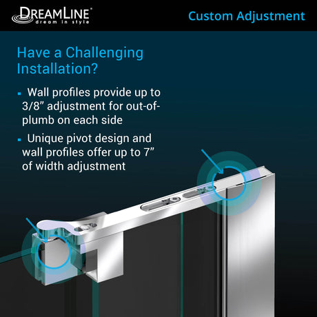 DreamLine Allure 64-65 in. W x 73 in. H Frameless Pivot Shower Door in Chrome
