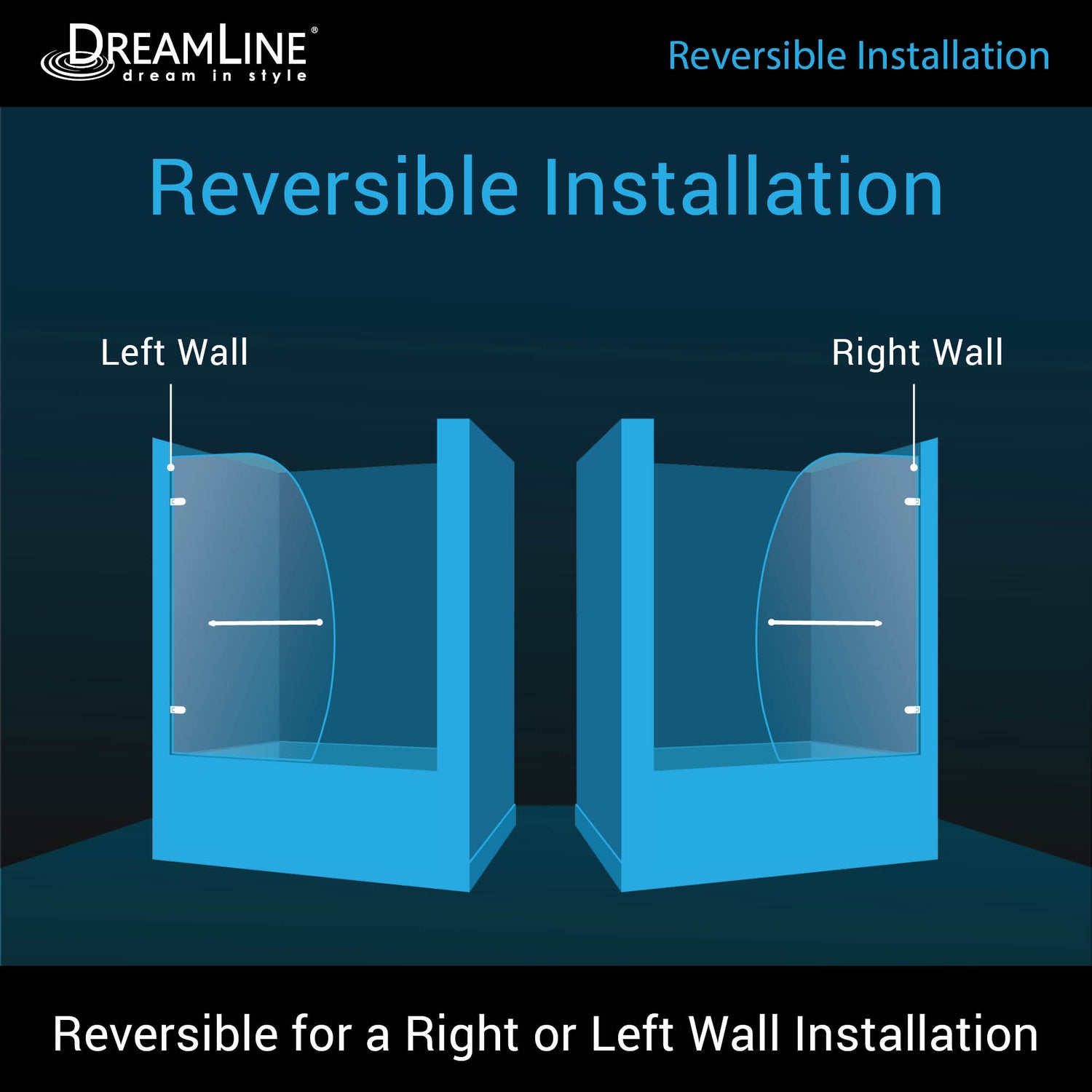 DreamLine Aqua Uno 34 in. W x 58 in. H Frameless Hinged Tub Door in Satin Black