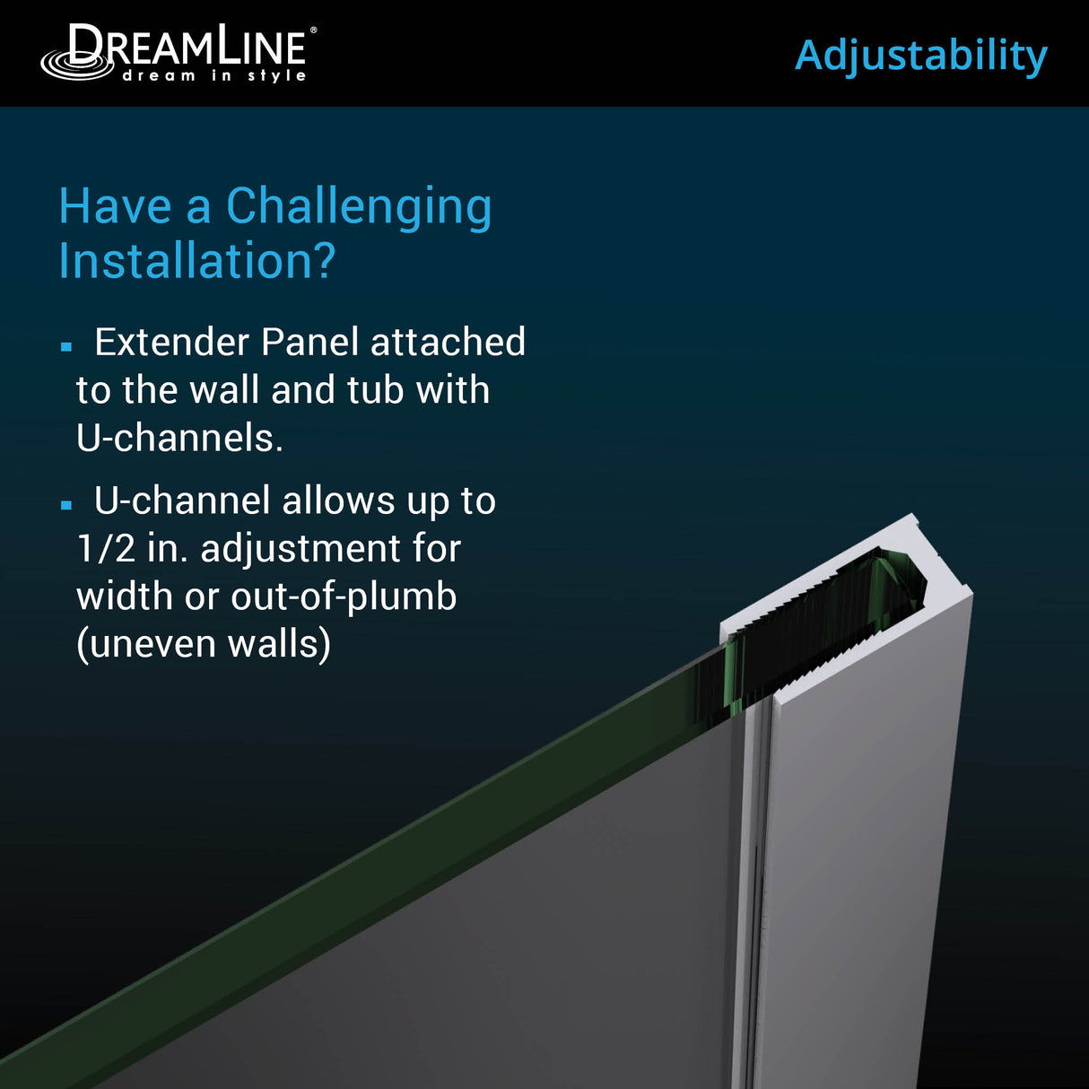 DreamLine Aqua Uno 56-60 in. W x 58 in. H Frameless Hinged Tub Door with Extender Panel in Satin Black