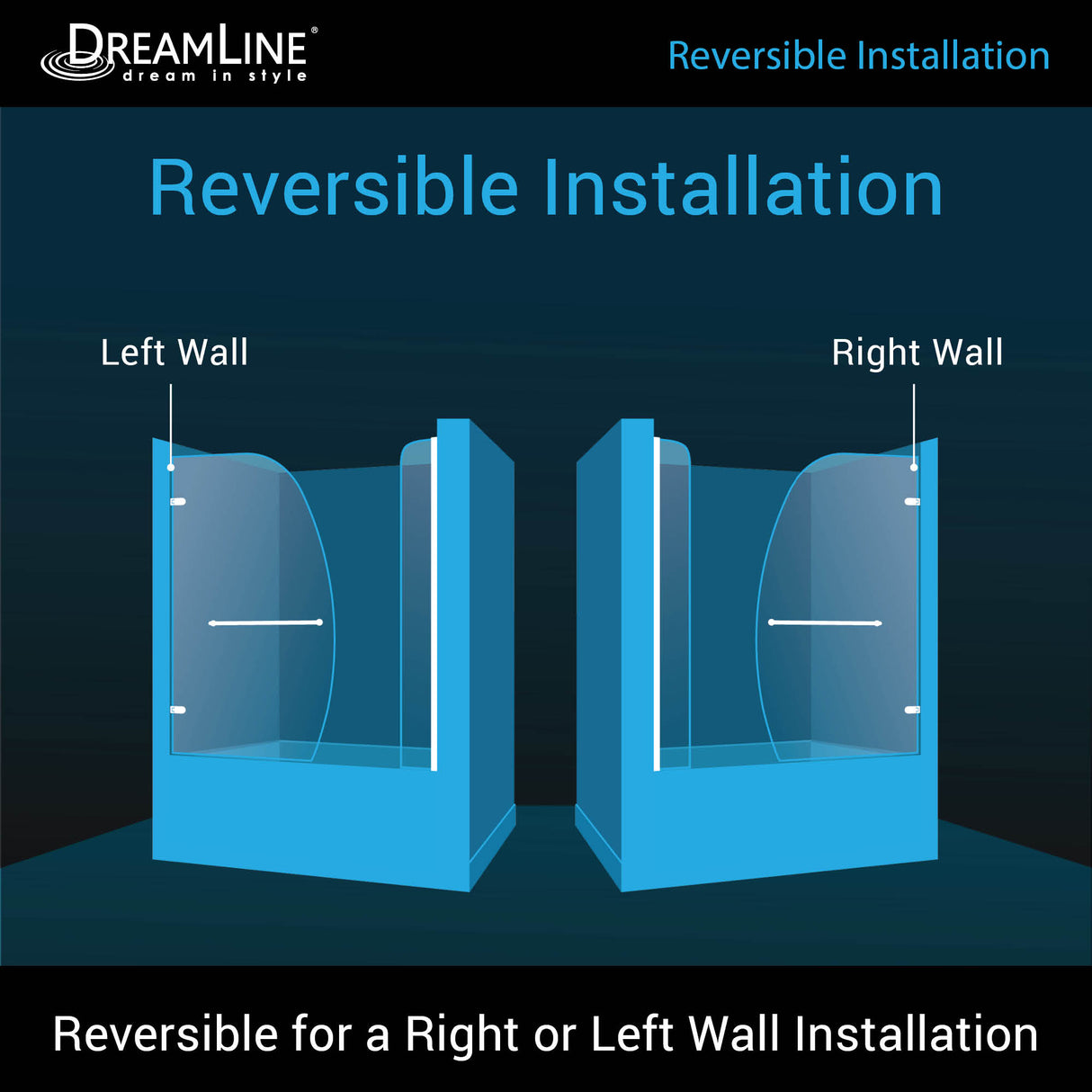 DreamLine Aqua Uno 56-60 in. W x 58 in. H Frameless Hinged Tub Door with Extender Panel in Satin Black