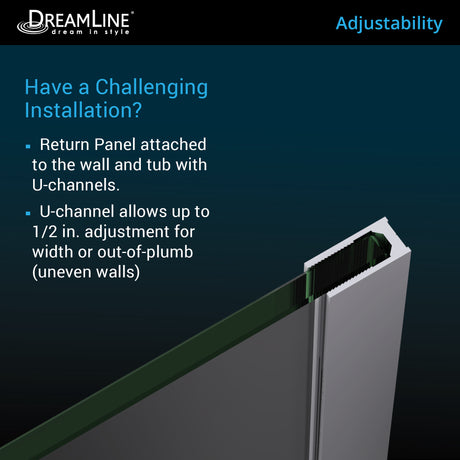DreamLine Aqua Uno 56-60 in. W x 30 in. D x 58 in. H Frameless Hinged Tub Door with Return Panel in Brushed Nickel