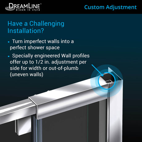 DreamLine Flex 36 in. D x 60 in. W x 74 3/4 in. H Semi-Frameless Pivot Shower Door in Chrome with Center Drain Black Base Kit