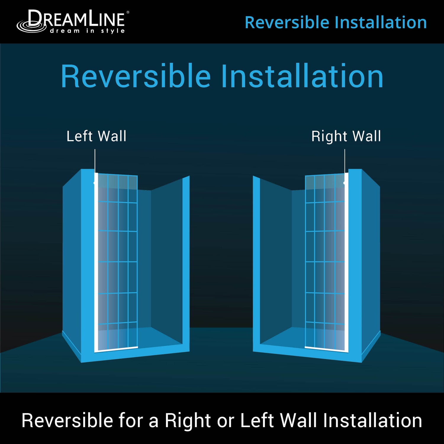DreamLine French Linea Toulon 34 in. W x 72 in. H Single Panel Frameless Shower Door, Open Entry Design in Satin Black