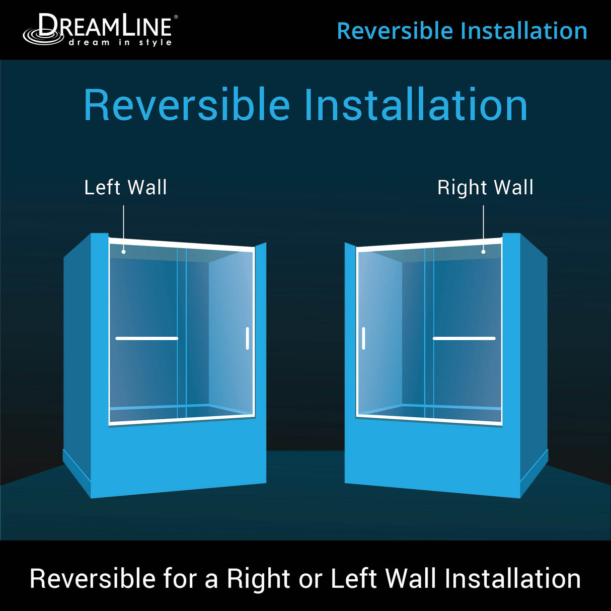 DreamLine Infinity-Z 56-60 in. W x 60 in. H Clear Sliding Tub Door in Satin Black with White Acrylic Wall Kit