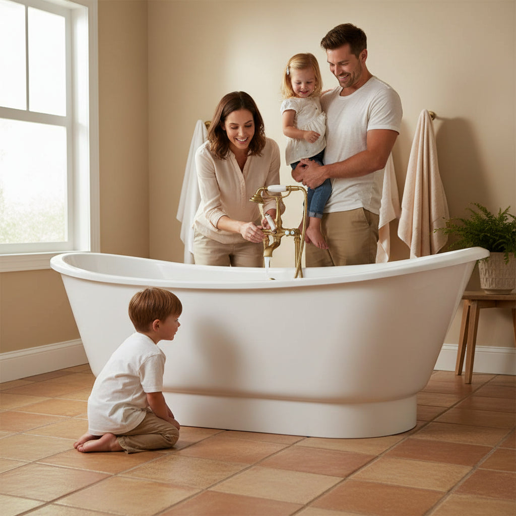 New England Home Goods 67" Kennebunk Solid Surface Stone Resin Slipper Freestanding Pedestal Bathtub