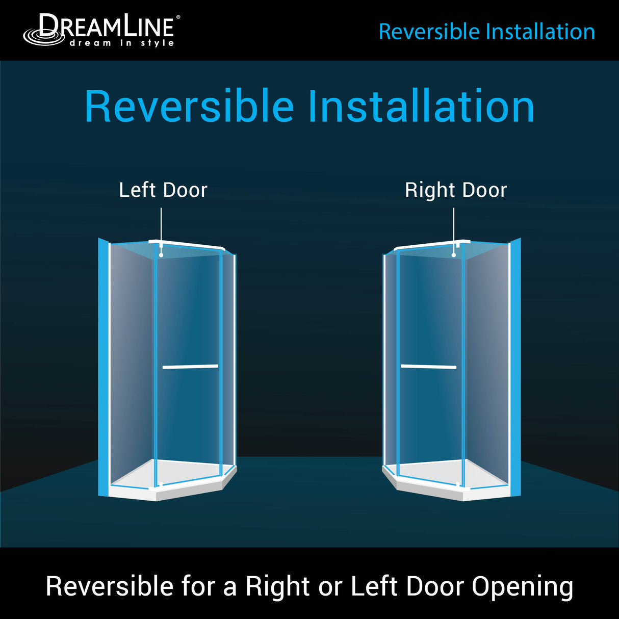 DreamLine Prism 42 in. x 74 3/4 in. Frameless Neo-Angle Pivot Shower Enclosure in Chrome with Black Base Kit