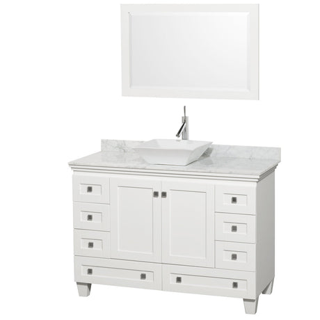 Acclaim 48 Inch Single Bathroom Vanity in White, White Carrara Marble Countertop, Pyra White Sink, and 24 Inch Mirror PoshHaus