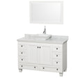 Acclaim 48 Inch Single Bathroom Vanity in White, White Carrara Marble Countertop, Pyra White Sink, and 24 Inch Mirror PoshHaus
