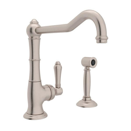 Acqui® Extended Spout Kitchen Faucet With Side Spray Satin Nickel PoshHaus